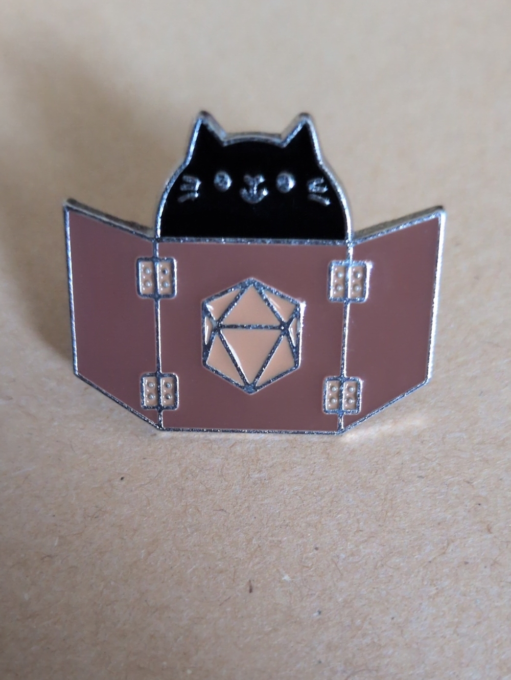 Black Cat Enamel Pin with Brown Dungeon Master Screen